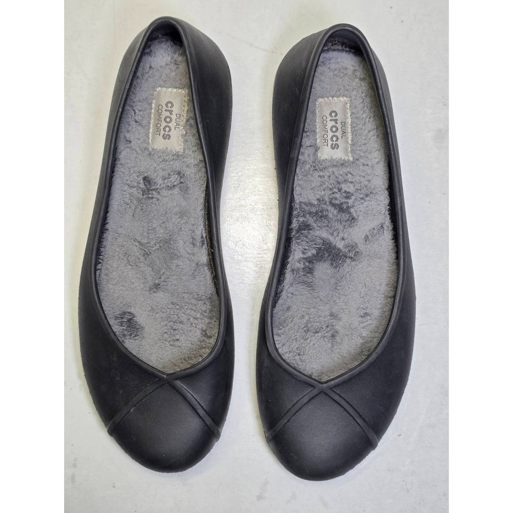 Crocs Olivia II Dual Women's Ballet Size 9 Black Faux Fur Lined Classic Shoes - Picture 2 of 9